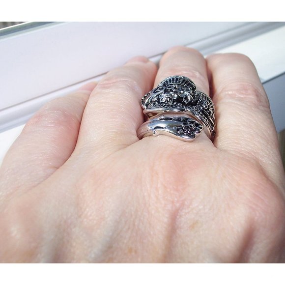 925 STERLING SILVER Flowers Spoon Ring - Picture 4 of 16